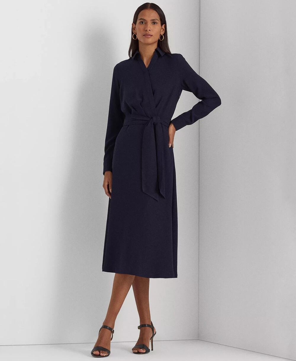 Lauren Ralph Lauren Self-Belt Surplice Georgette Midi Dress Size 16 4058